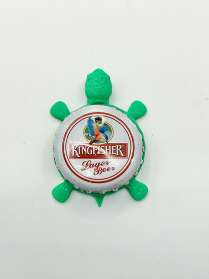 Kingfisher Lager Beer - Bottle Cap Magnet Turtle Shell Shocked Art