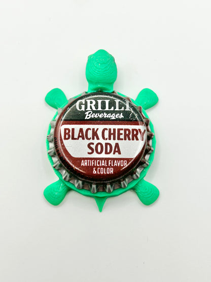 Grilli Black Cherry Soda - Bottle Cap Magnet Turtle Shell Shocked Art