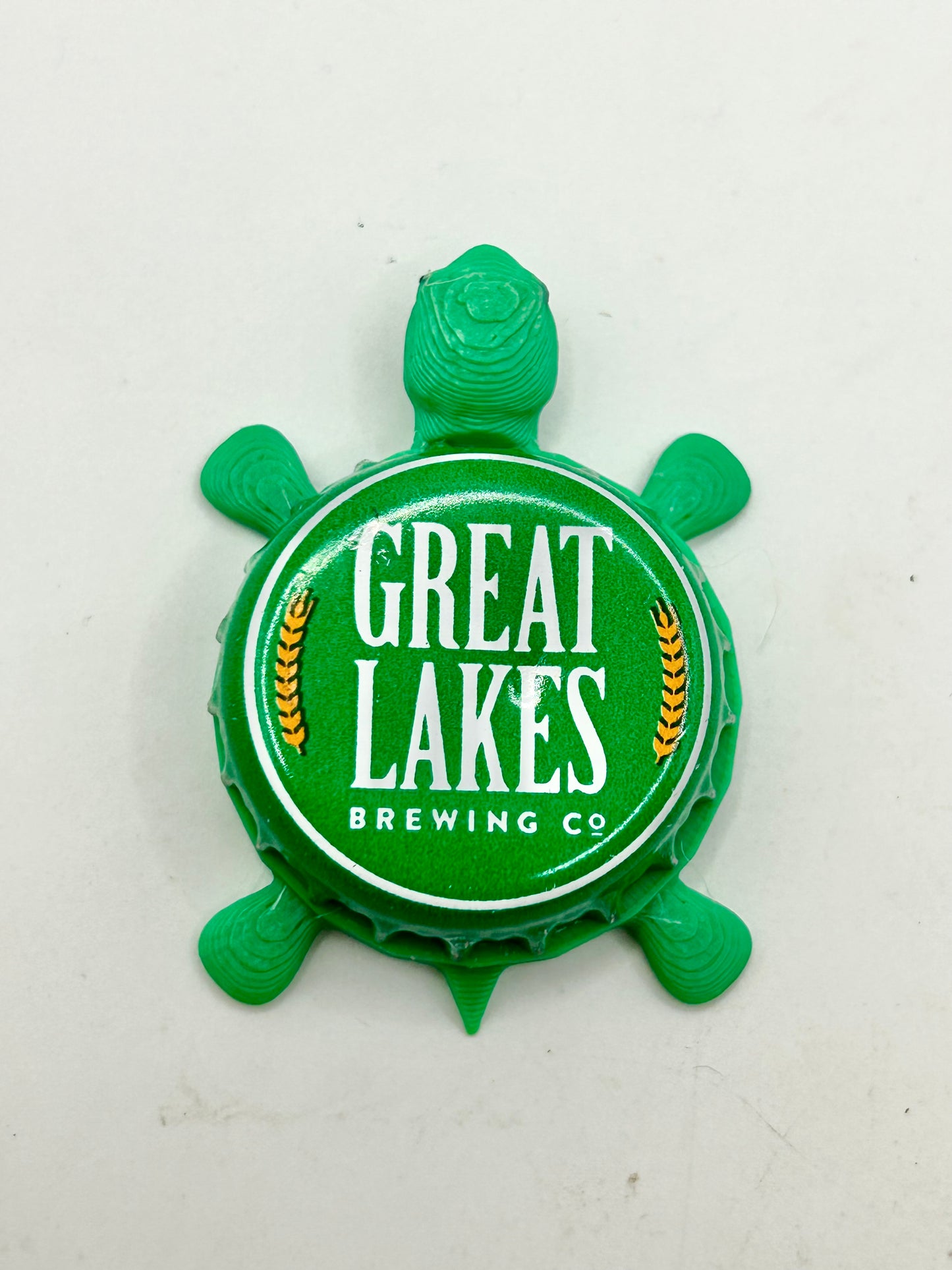 Great Lakes Brewing Co (Green) - Bottle Cap Magnet Turtle Shell Shocked Art