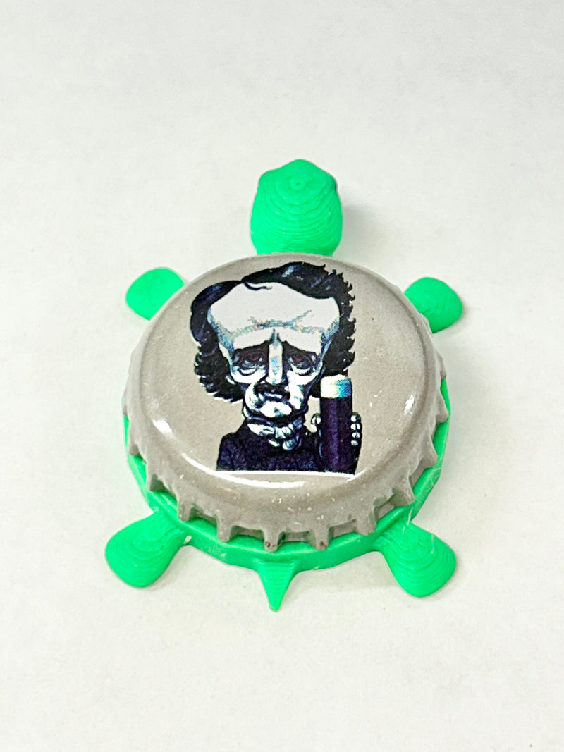 Edgar Allan Poe (Gray) - Raven Brewery - Bottle Cap Magnet Turtle Shell Shocked Art