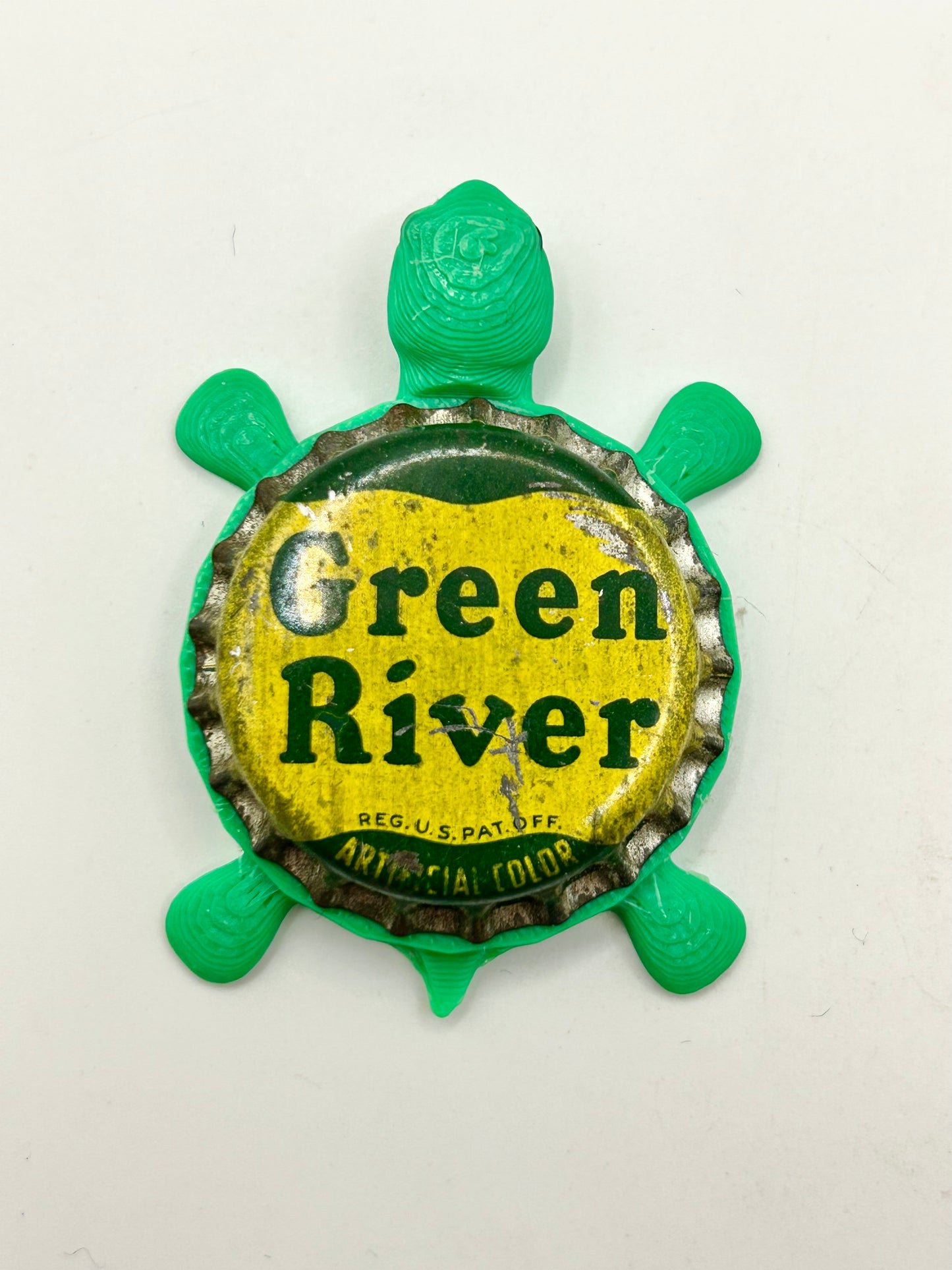 Green River Soda (Vintage, Yellow) - Bottle Cap Magnet Turtle Shell Shocked Art