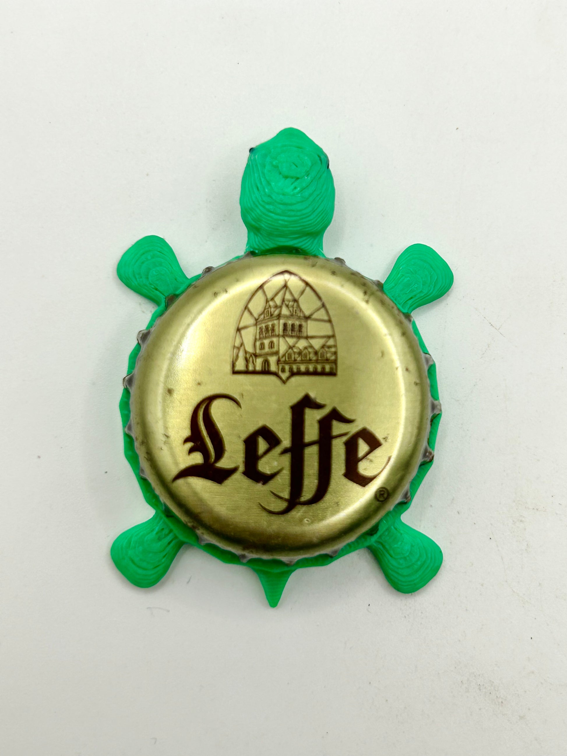 Leffe Beer - Bottle Cap Magnet Turtle Shell Shocked Art