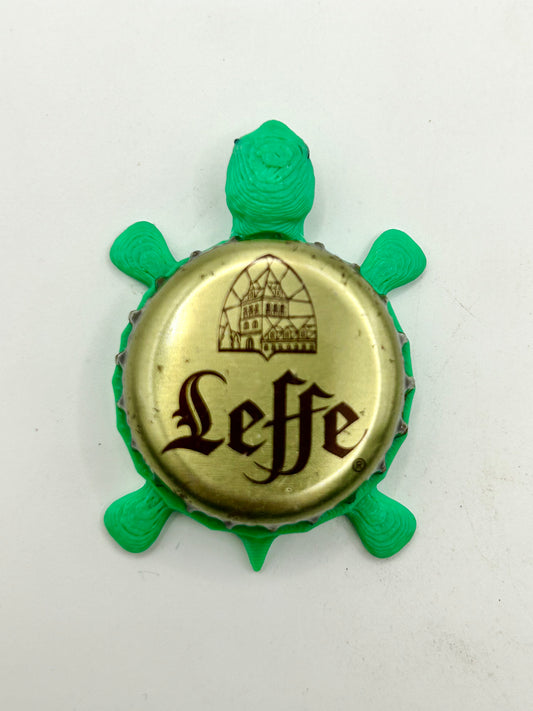 Leffe Beer - Bottle Cap Magnet Turtle Shell Shocked Art