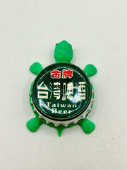 Taiwan Beer - Bottle Cap Magnet Turtle Shell Shocked Art