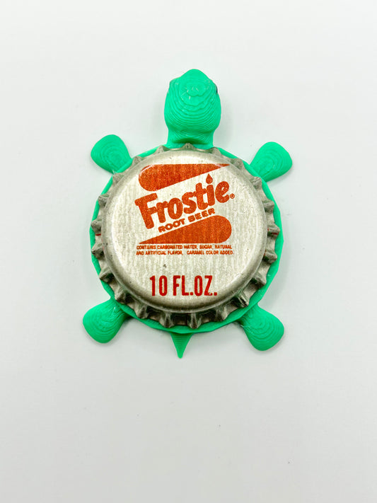 Frostie Root Beer Soda (Vintage Silver) - Bottle Cap Magnet Turtle