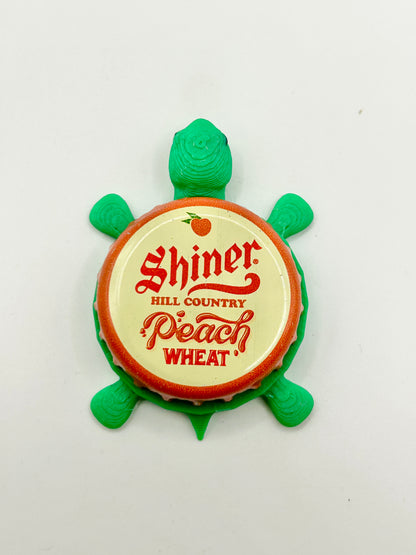 Shiner Hill Country Peach Wheat - Bottle Cap Magnet Turtle Shell Shocked Art