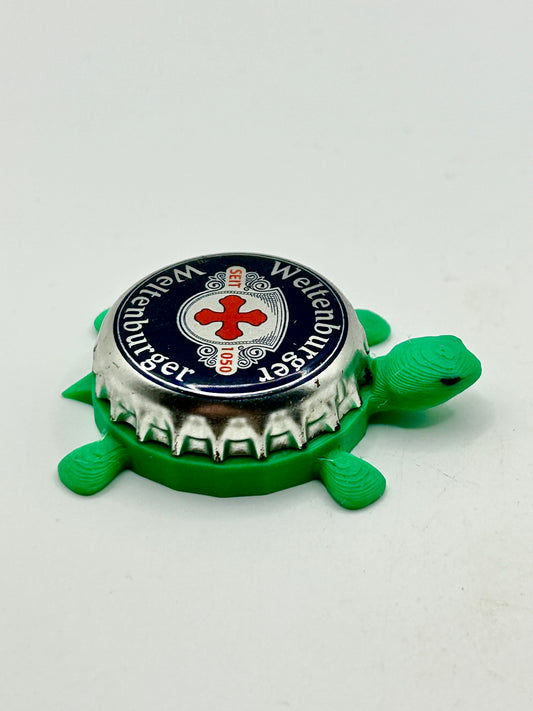 Weltenburger Beer - Bottle Cap Magnet Turtle Shell Shocked Art