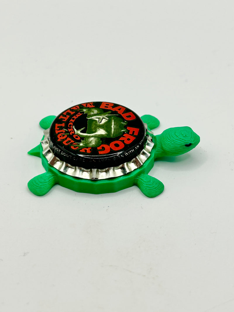 Bad Frog Malt Liquor (Black) - Bottle Cap Magnet Turtle Shell Shocked Art