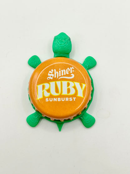 Shiner Ruby Sunburst - Bottle Cap Magnet Turtle Shell Shocked Art