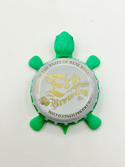 Erie Brewing (White) - Bottle Cap Magnet Turtle Shell Shocked Art