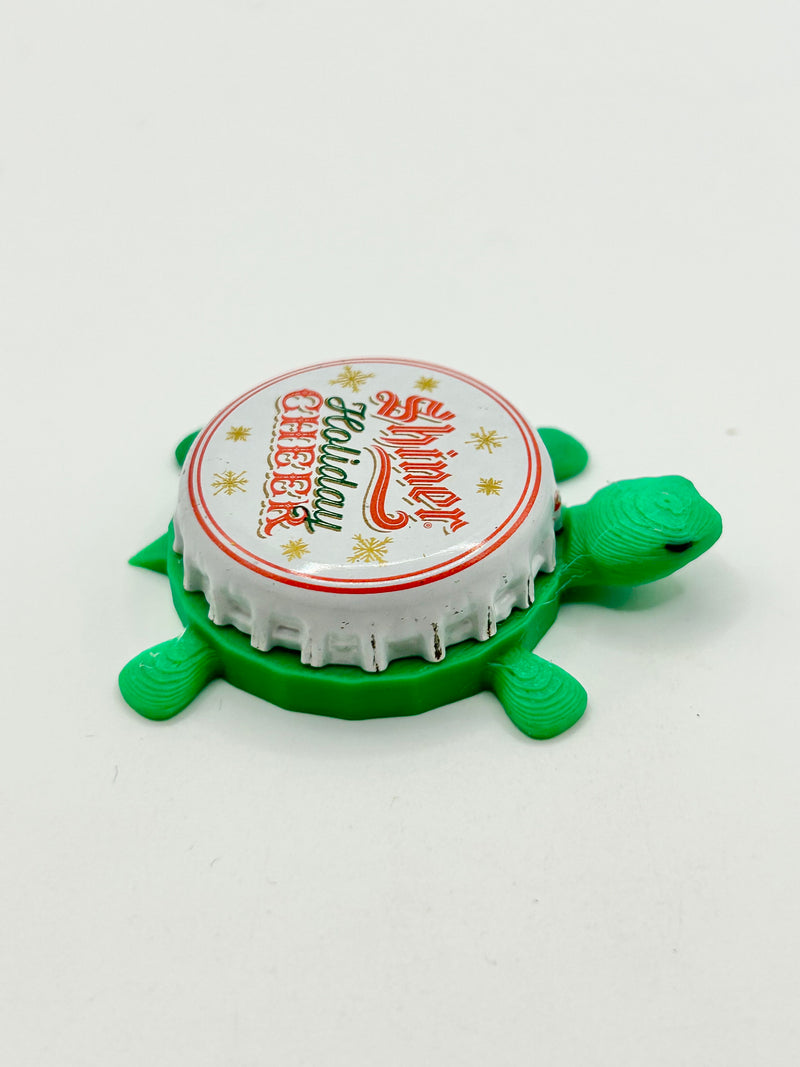Shiner Holiday Cheer - Bottle Cap Magnet Turtle Shell Shocked Art