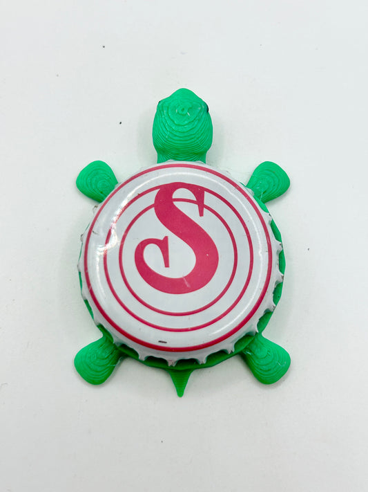 Saugatuck Brewing (Pink and White) - Bottle Cap Magnet Turtle