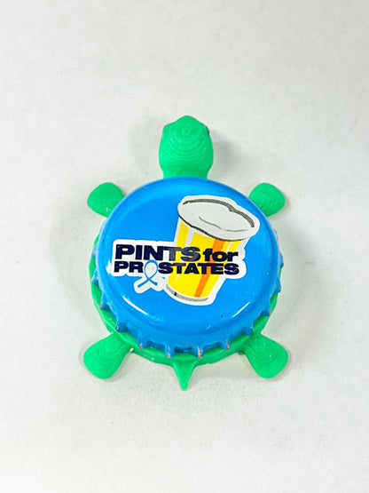 Pints for Prostates - Bottle Cap Magnet Turtle Shell Shocked Art