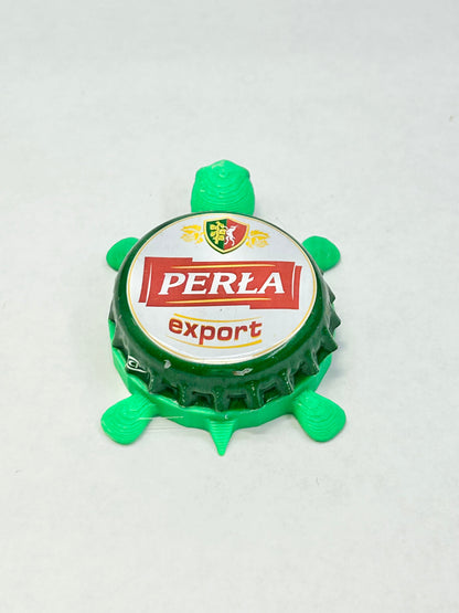 Perla Export Beer - Bottle Cap Magnet Turtle Shell Shocked Art