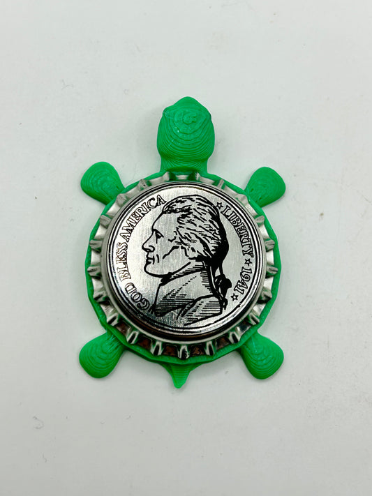 Jefferson State Brewing - Bottle Cap Magnet Turtle Shell Shocked Art