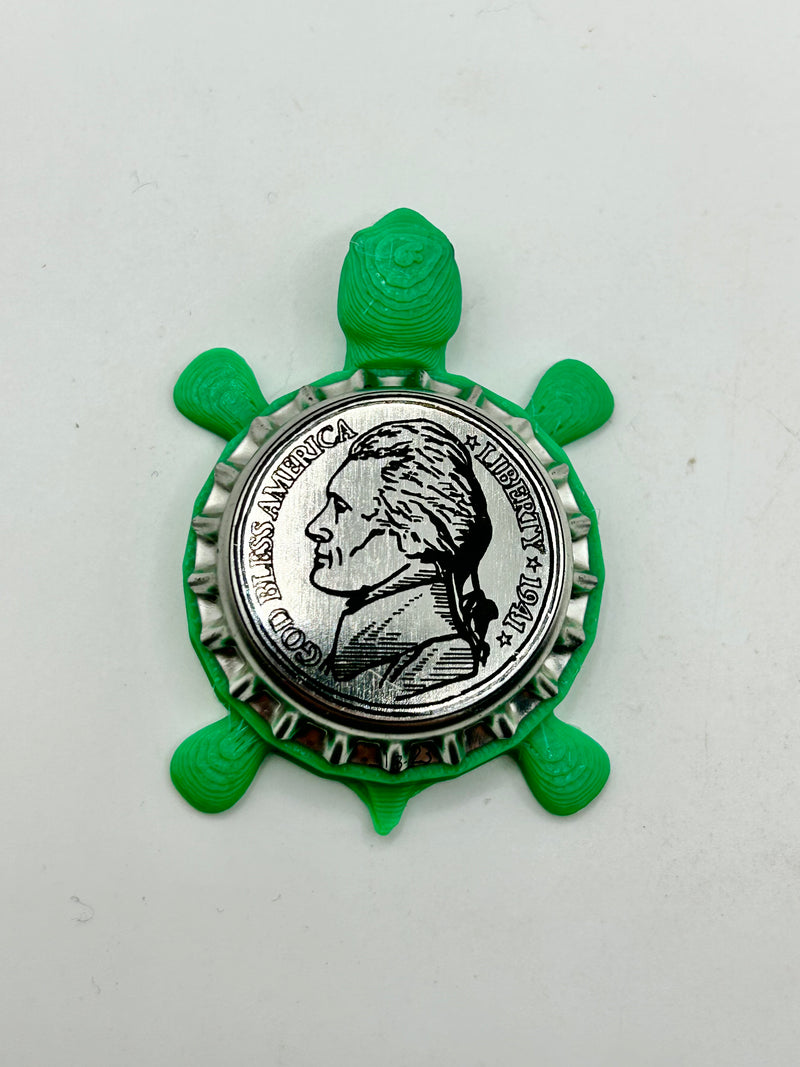Jefferson State Brewing - Bottle Cap Magnet Turtle Shell Shocked Art