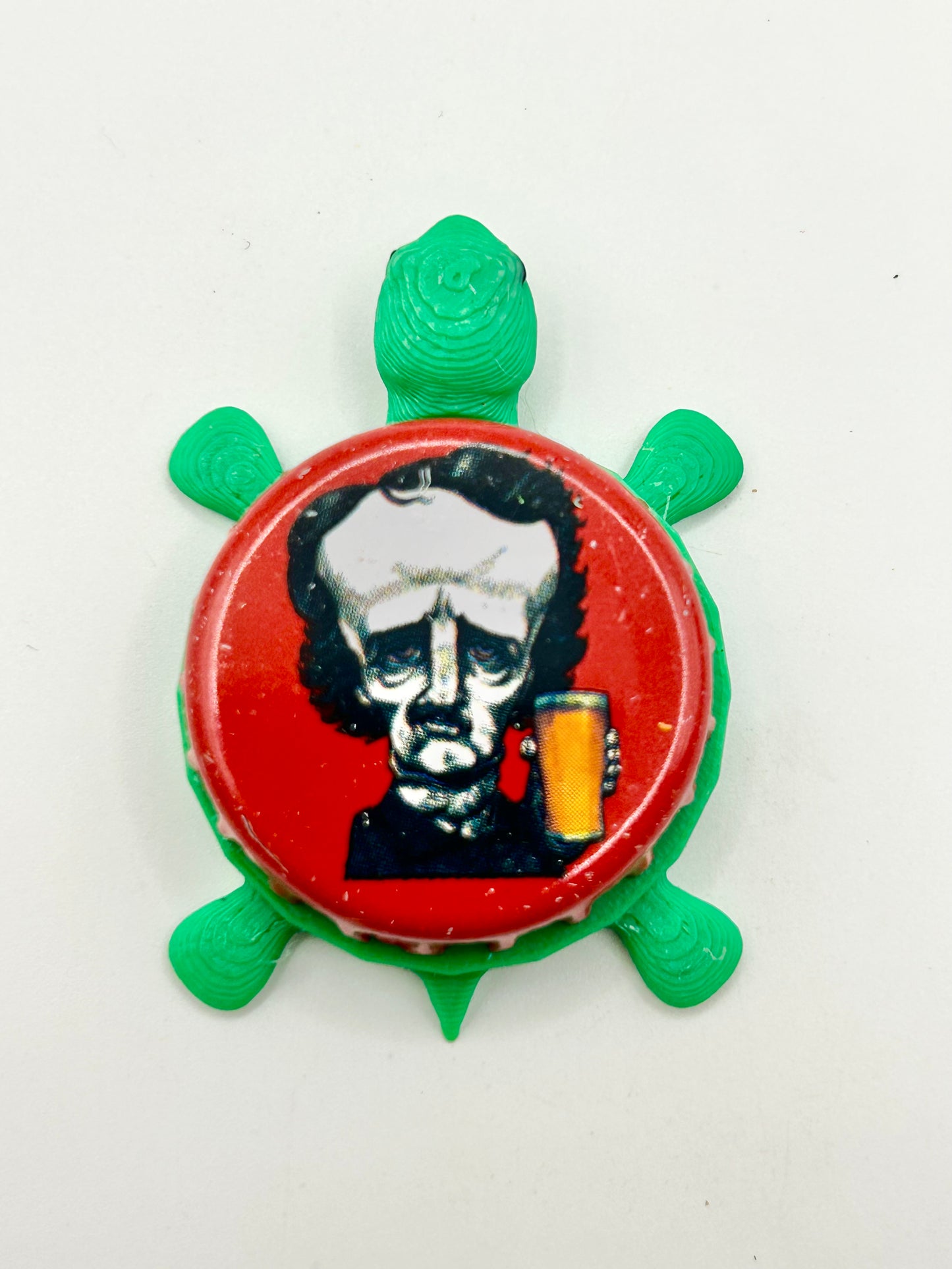 Edgar Allan Poe (Red) - Raven Brewery - Bottle Cap Magnet Turtle