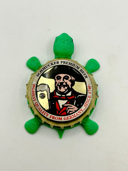 Schmucker Beer - Bottle Cap Magnet Turtle Shell Shocked Art