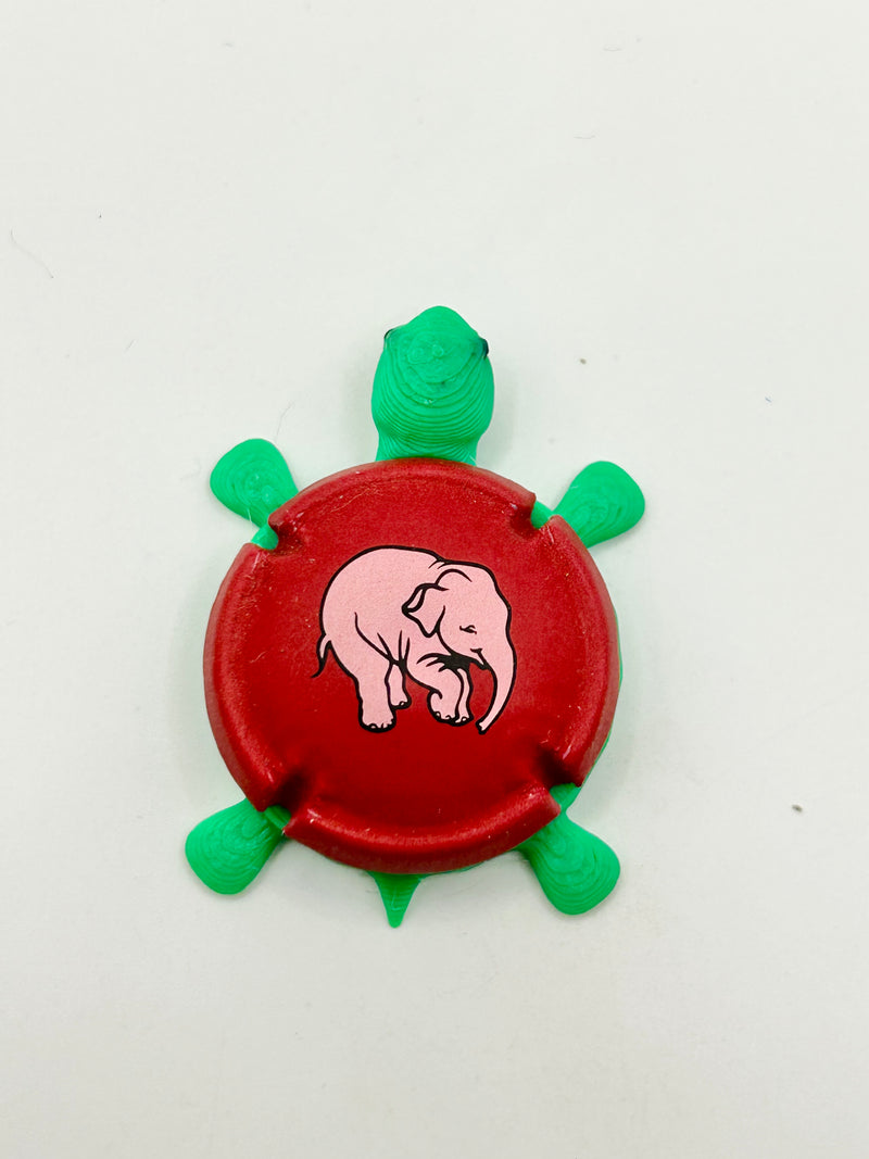 Delirium Elephant (Red - Cork Cage Cap) - Bottle Cap Magnet Turtle Shell Shocked Art