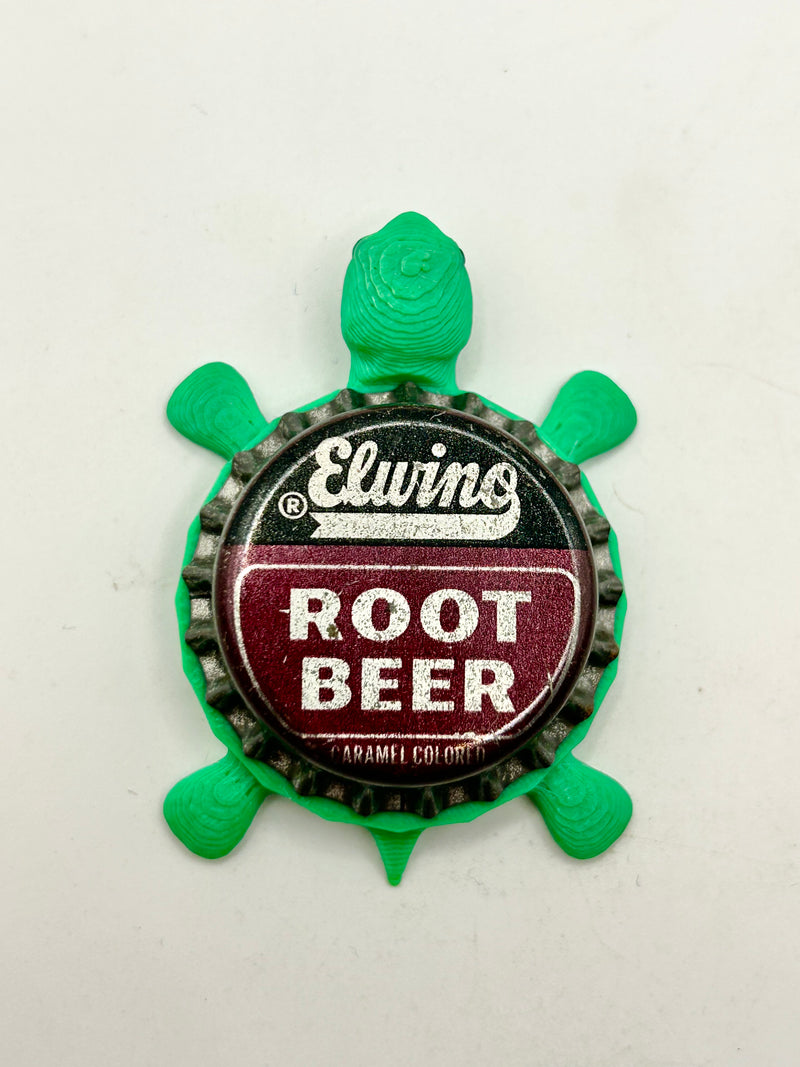Elwino Root Beer Soda - Bottle Cap Magnet Turtle Shell Shocked Art