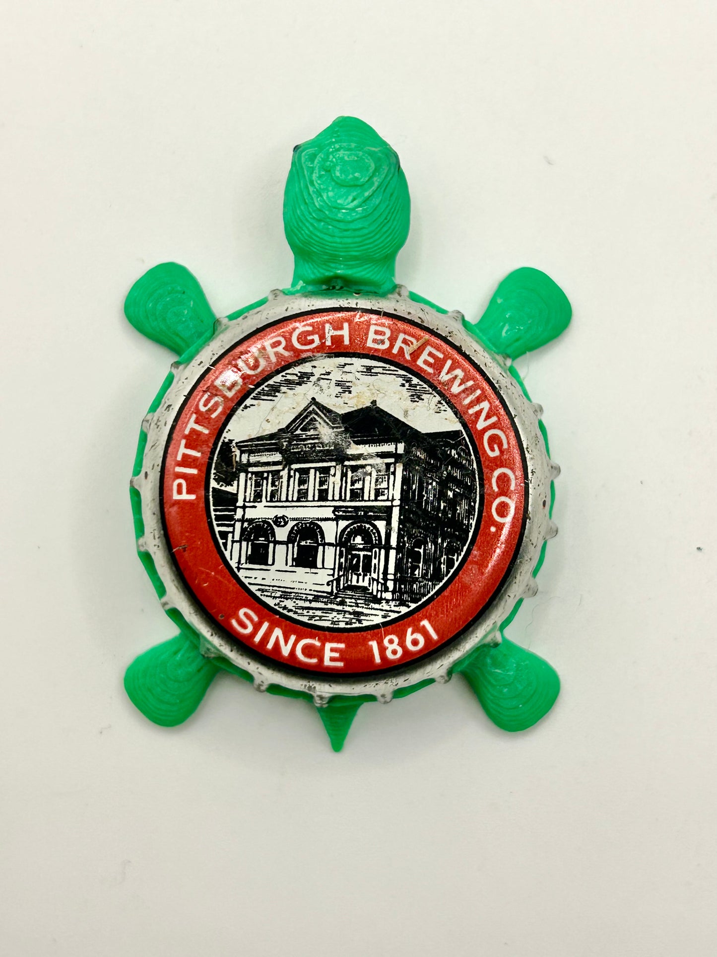 Pittsburgh Brewing - Bottle Cap Magnet Turtle Shell Shocked Art