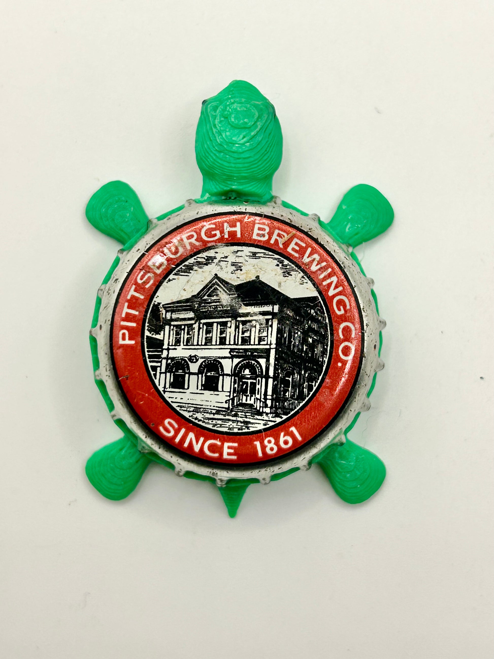 Pittsburgh Brewing - Bottle Cap Magnet Turtle Shell Shocked Art