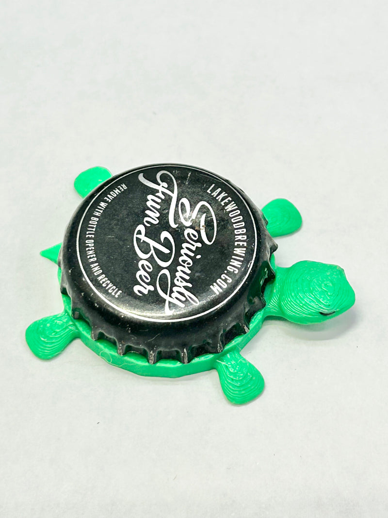 Lakewood Brewing - Seriously Fun Beer - Bottle Cap Magnet Turtle Shell Shocked Art