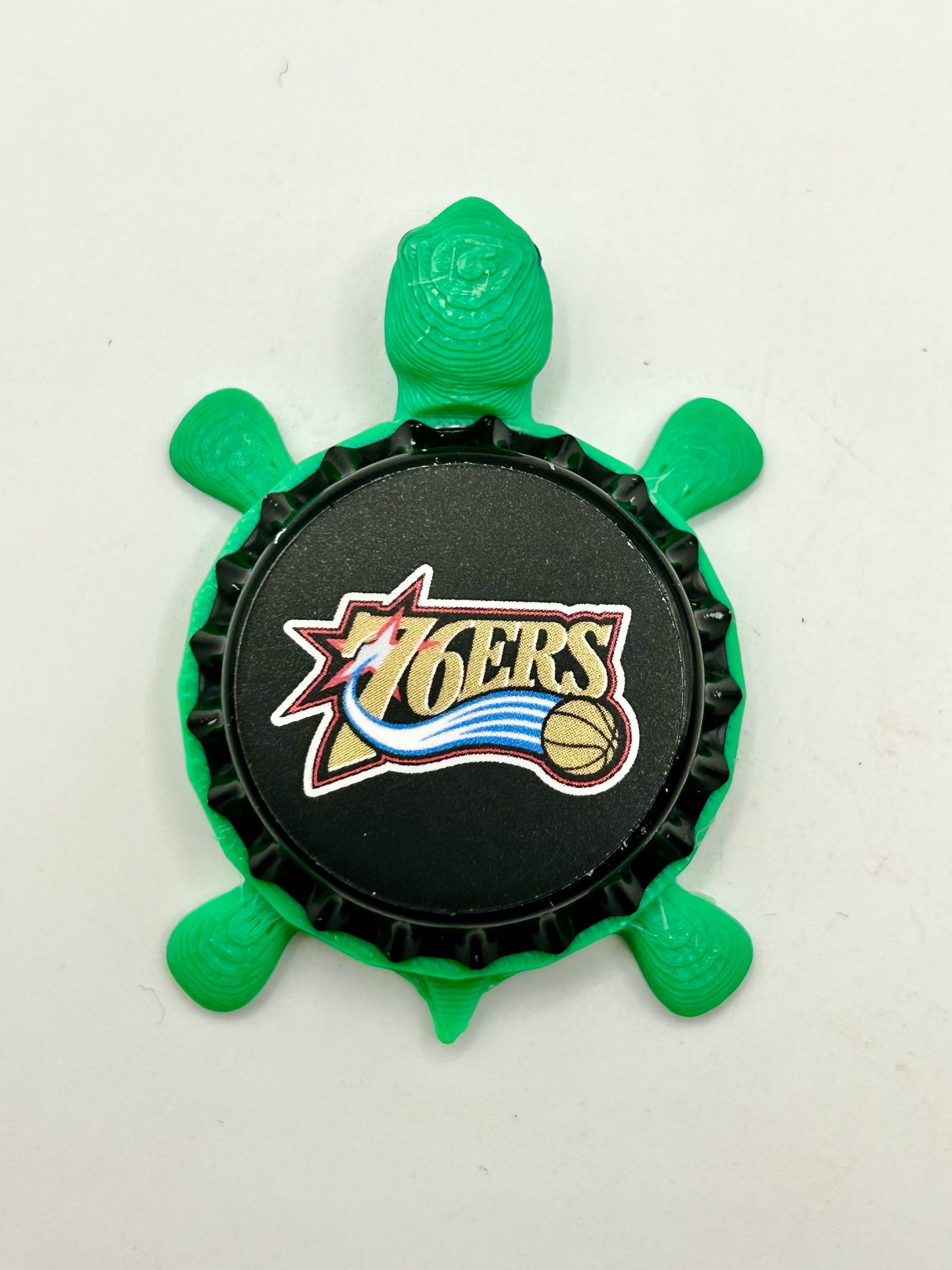 76ers Retro Design - Bottle Cap Magnet Turtle Shell Shocked Art