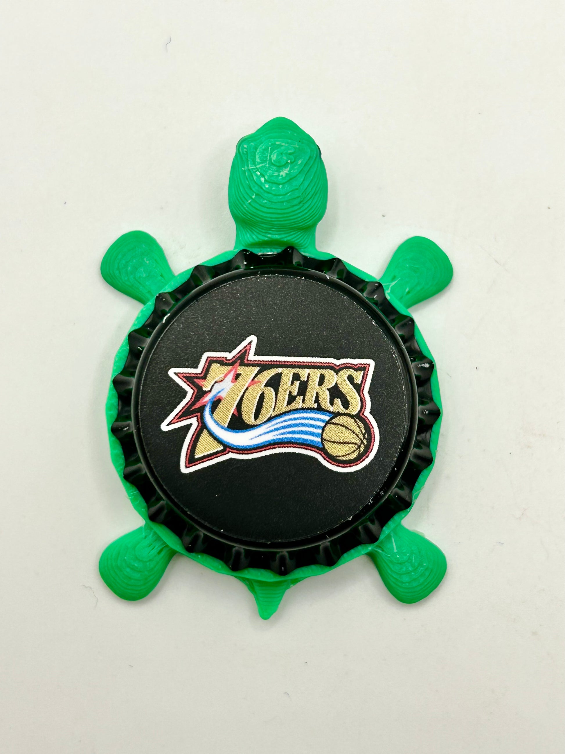 76ers Retro Design - Bottle Cap Magnet Turtle Shell Shocked Art