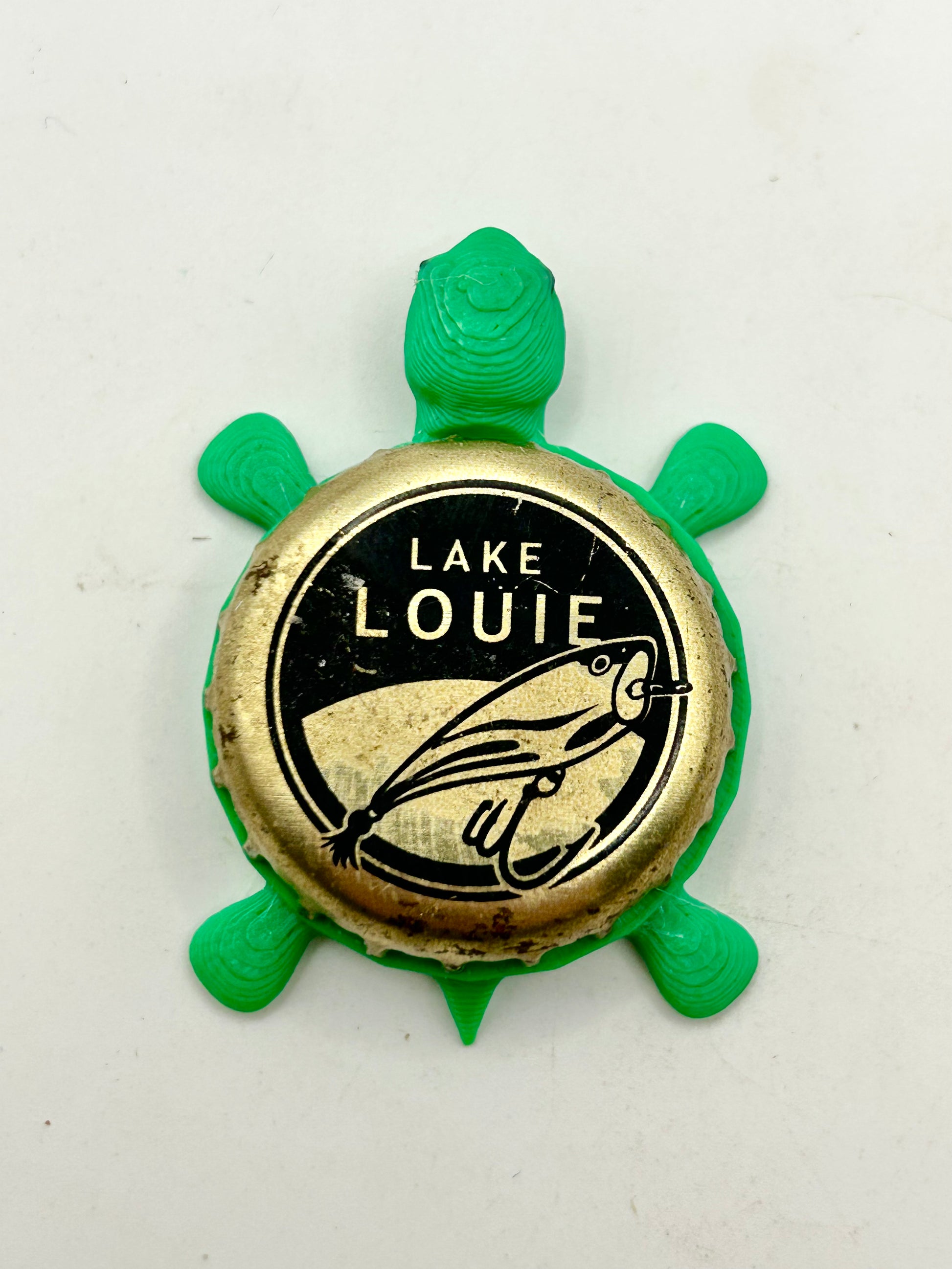 Lake Louie Brewing - Bottle Cap Magnet Turtle Shell Shocked Art