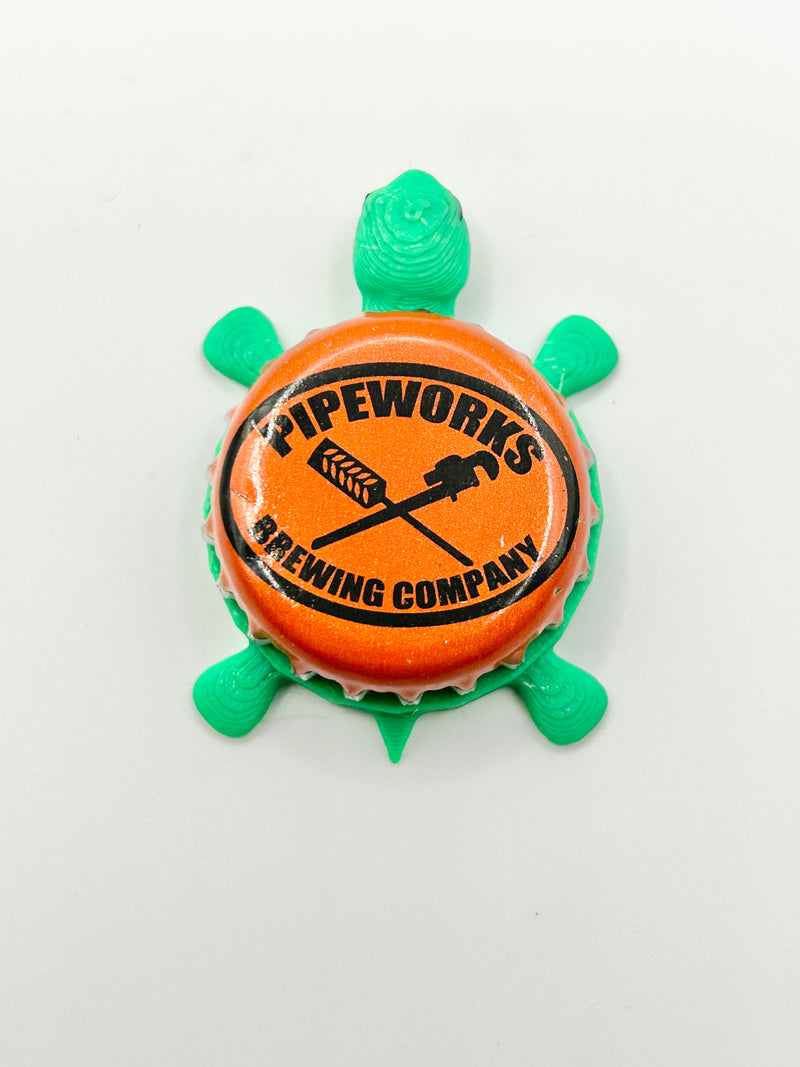 Pipeworks Brewing - Bottle Cap Magnet Turtle Shell Shocked Art