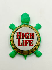 Miller High Life (Large Text) - Bottle Cap Magnet Turtle Shell Shocked Art
