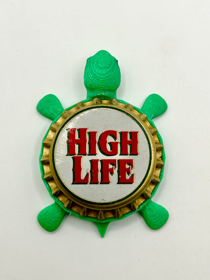 Miller High Life (Large Text) - Bottle Cap Magnet Turtle Shell Shocked Art