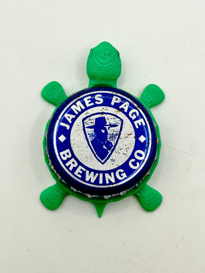 James Page Brewing Co - Bottle Cap Magnet Turtle Shell Shocked Art