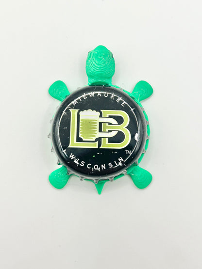Lakefront Brewery (Green Text) - Bottle Cap Magnet Turtle Shell Shocked Art