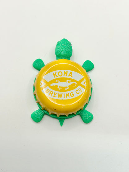 Kona Brewing (Yellow and White) - Bottle Cap Magnet Turtle Shell Shocked Art