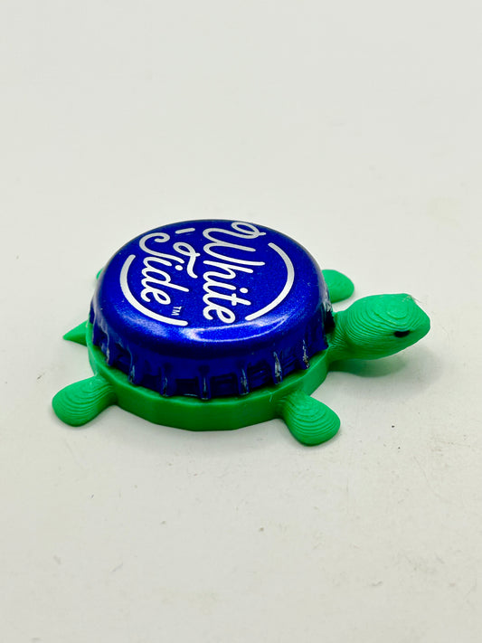 White Tide Beer - Bottle Cap Magnet Turtle Shell Shocked Art