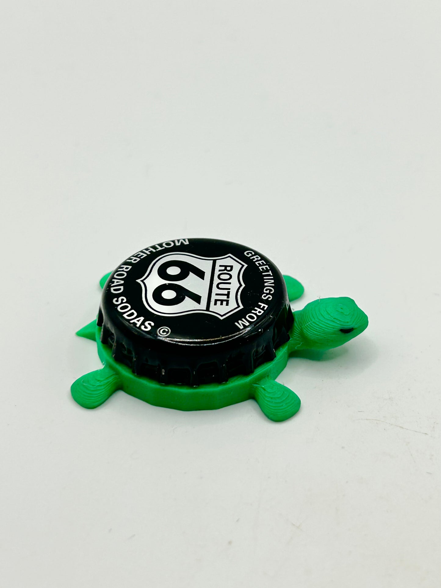Route 66 Sodas (All Black) - Bottle Cap Magnet Turtle Shell Shocked Art