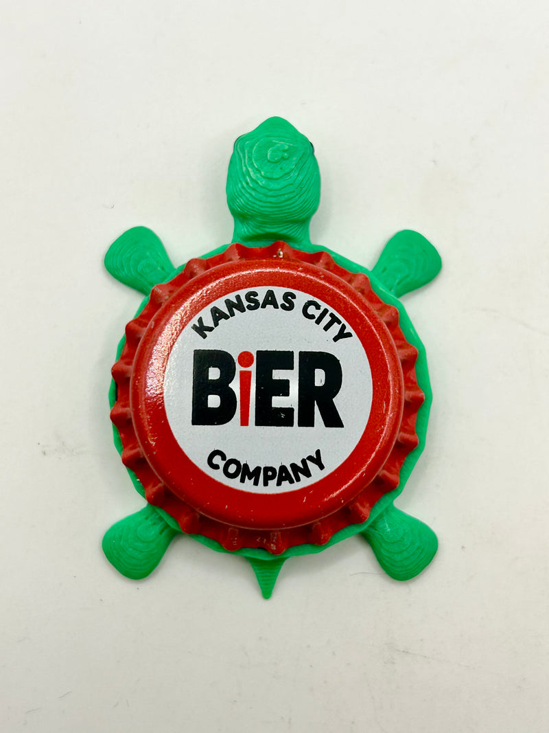 Kansas City Bier Co (Red) - Bottle Cap Magnet Turtle Shell Shocked Art