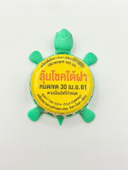 Coca Cola International (Yellow) - Bottle Cap Magnet Turtle Shell Shocked Art