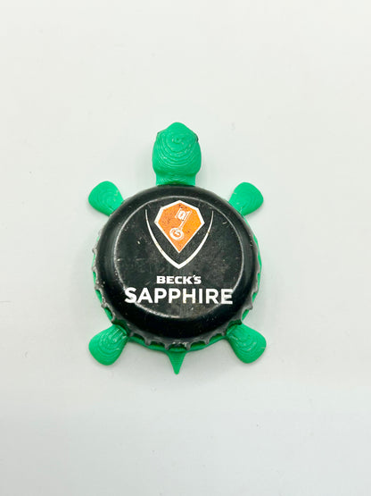 Beck’s Sapphire - Bottle Cap Magnet Turtle Shell Shocked Art