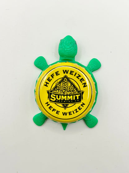 Summit Brewing Hefe Weizen - Bottle Cap Magnet Turtle Shell Shocked Art