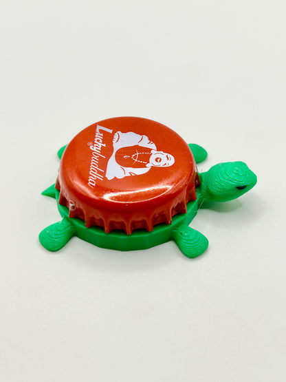 Lucky Buddha Beer - Bottle Cap Magnet Turtle Shell Shocked Art