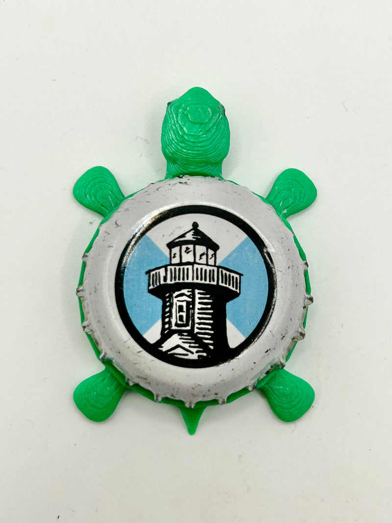 Old Peconic Brewing - Bottle Cap Magnet Turtle Shell Shocked Art