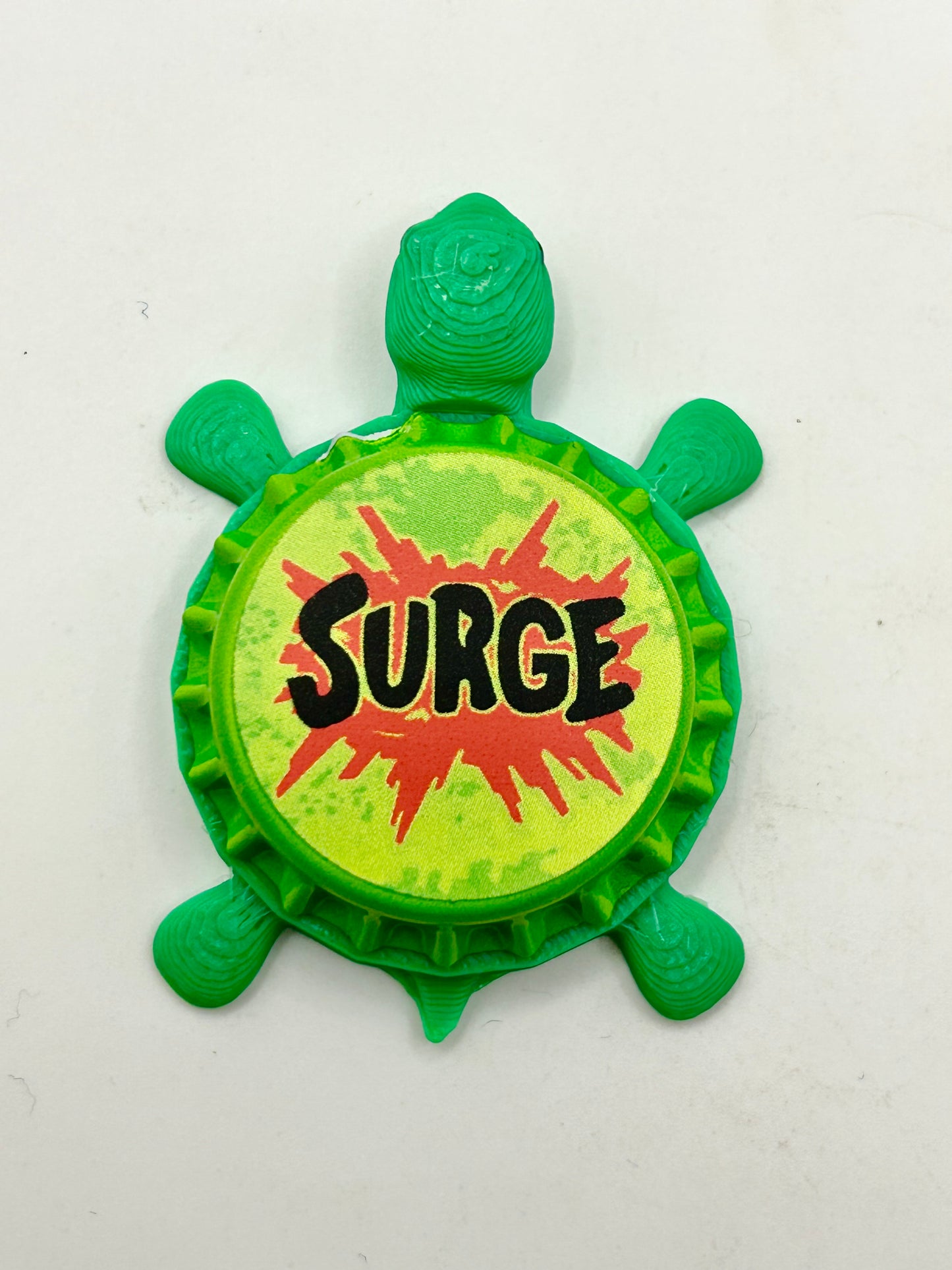 Surge Soda - Bottle Cap Magnet Turtle Shell Shocked Art