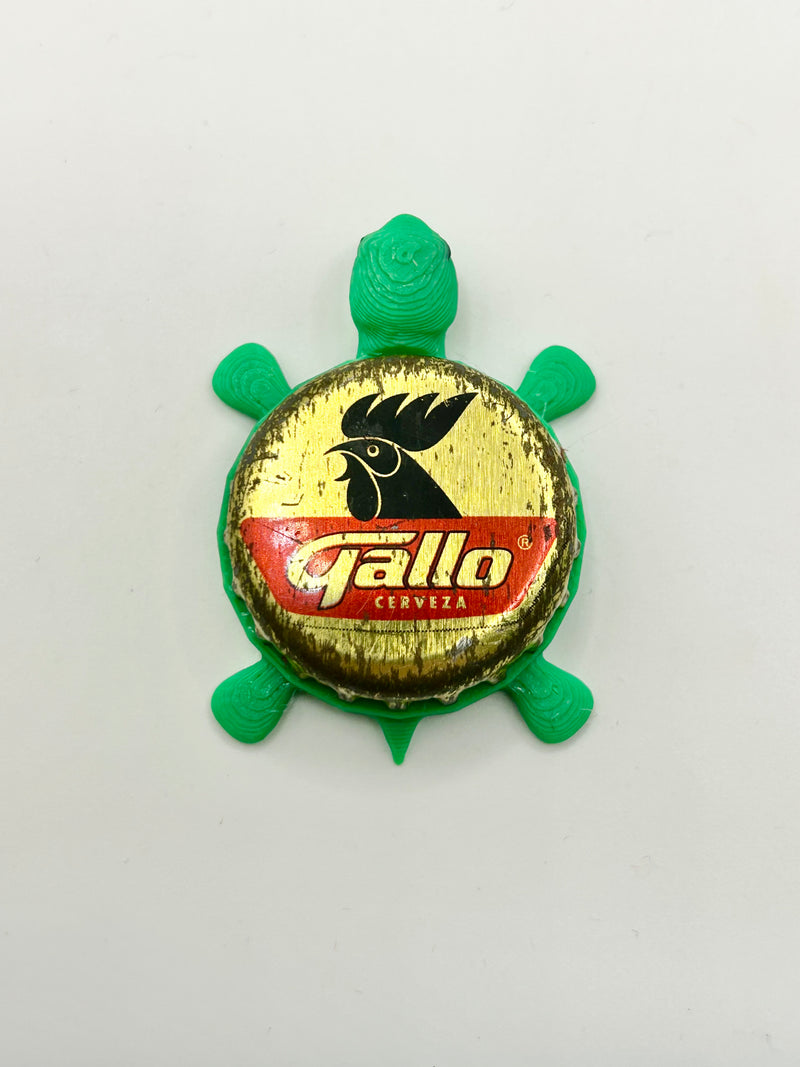 Gallo Cerveza - Bottle Cap Magnet Turtle Shell Shocked Art