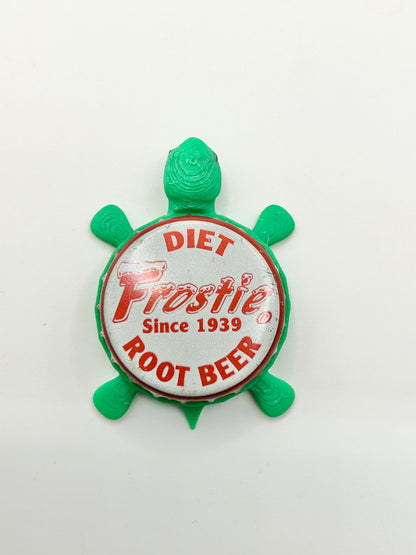 Frostie Diet Root Beer Soda - Bottle Cap Magnet Turtle Shell Shocked Art