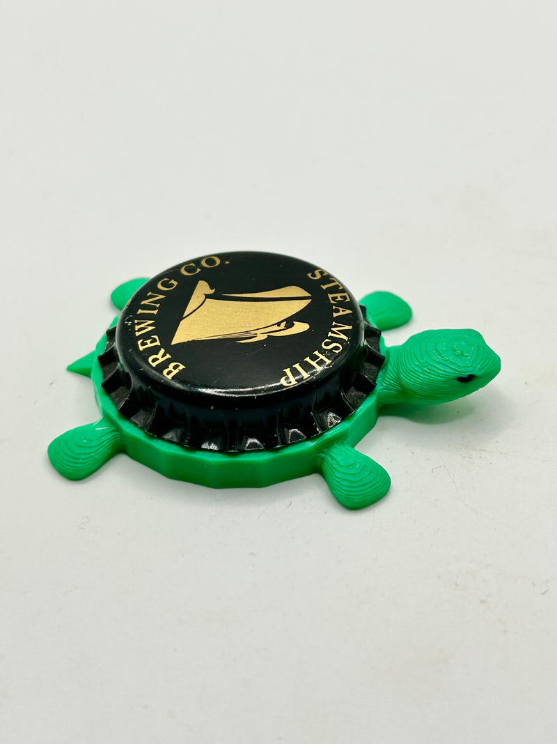 Steamship Brewing - Bottle Cap Magnet Turtle Shell Shocked Art