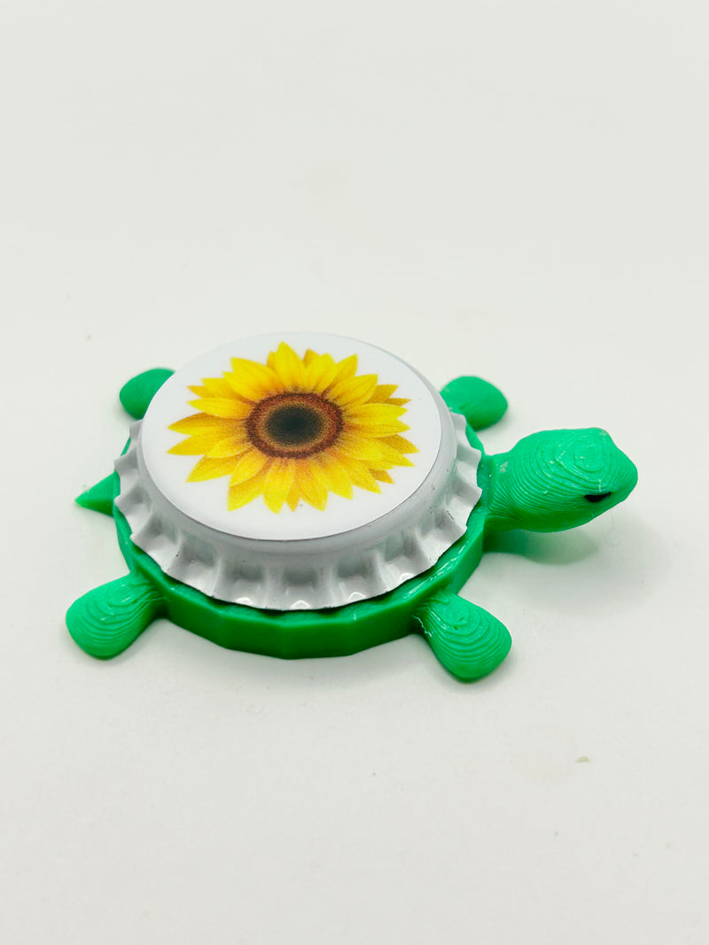 Sunflower - Bottle Cap Magnet Turtle Shell Shocked Art