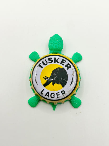 Tusker Lager - Bottle Cap Magnet Turtle Shell Shocked Art